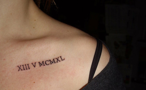 Small Roman Numbers Tattoo On Collarbone For Girls