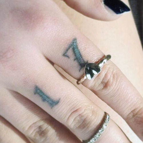 Small Seventeen Number Tattoo On Fingers