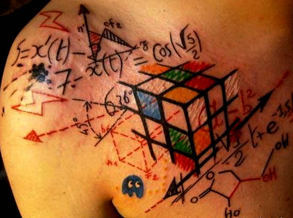 Smart Science Tattoo On Upper Shoulder To Collarbone