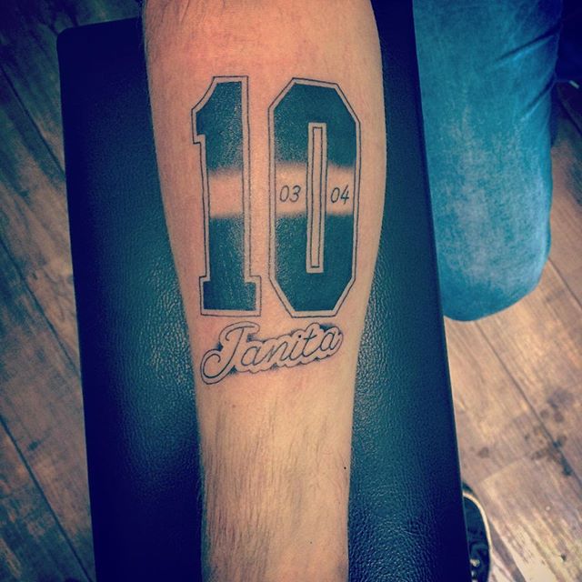 Soccer 10 Number Tattoo On Arm