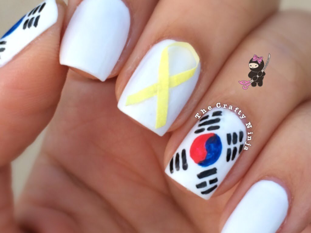 South Korea Flag Nail Art