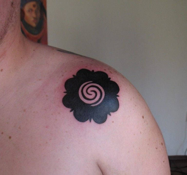 Spiral Flower Tattoo On Shoulder