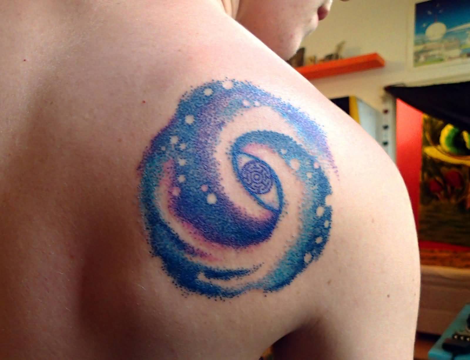 Spiral Galaxy From Painting Tattoo On Right Back Shoulder By Sorella
