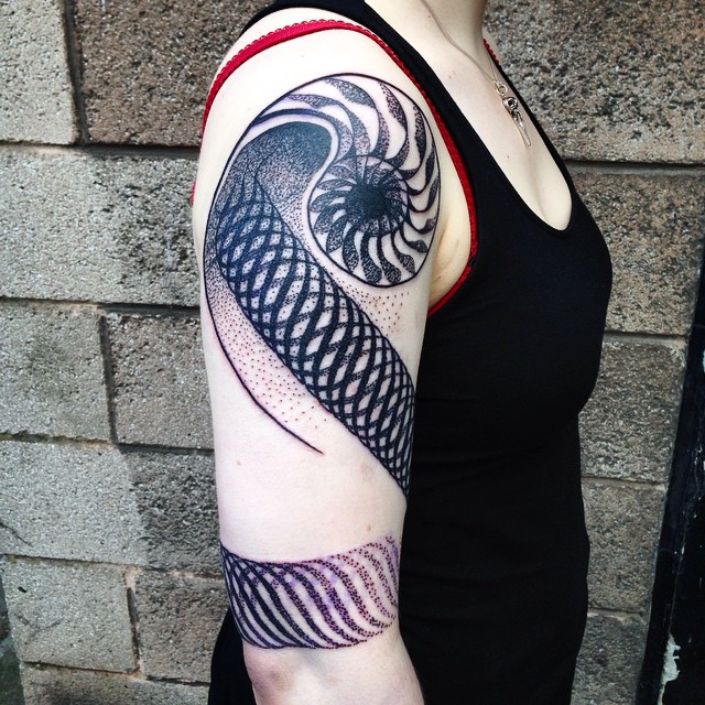 Spiral Loops Tattoo On Right Half Sleeve For Girls