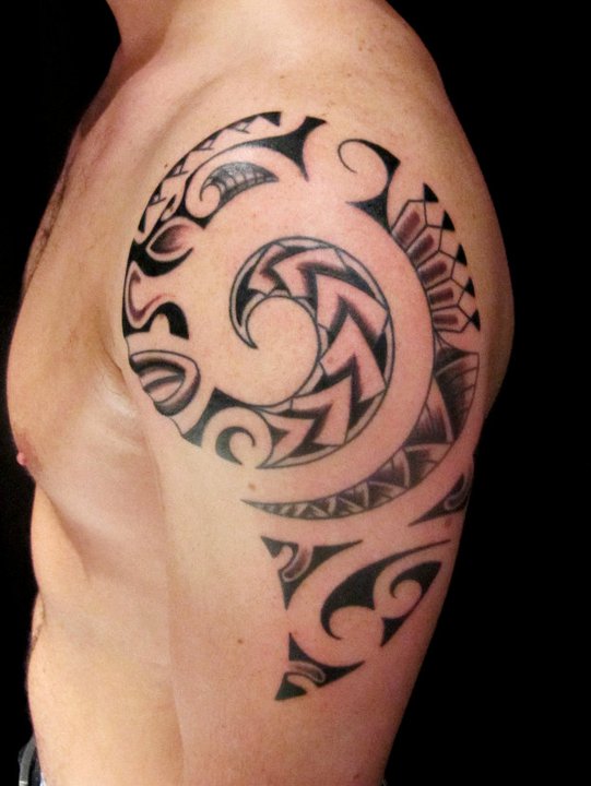 Spiral Maori Style Tattoo On Left Upper Arm By Perle Noire