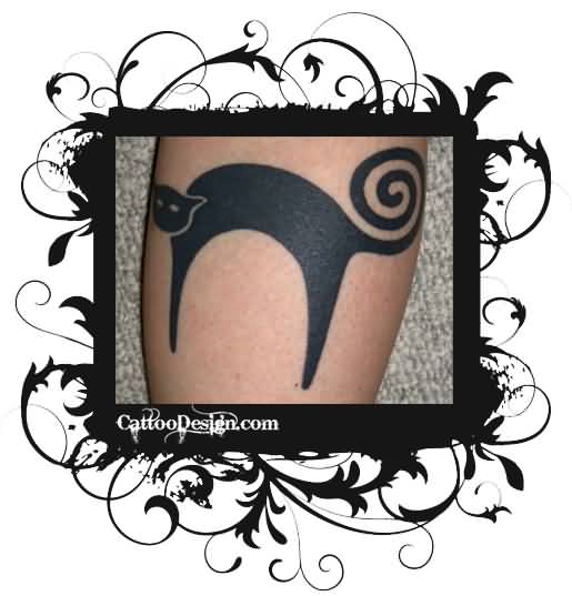 Spiral Tailed Cat Tattoo