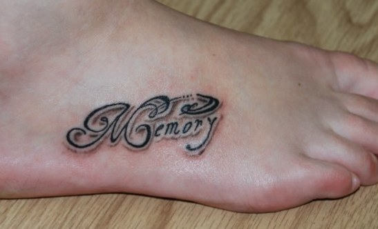 Stylish Memory Remembrance Tattoo On Foot