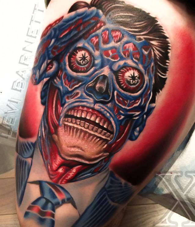 Sugar Skull Joker tattoo on arm by Levi Barnett