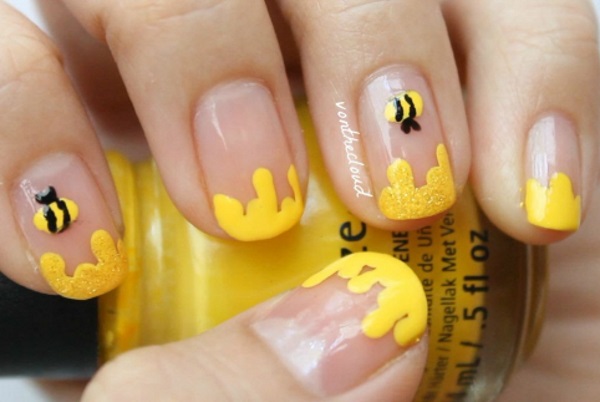 Summer Bee And Yellow Tip Design Nail Art