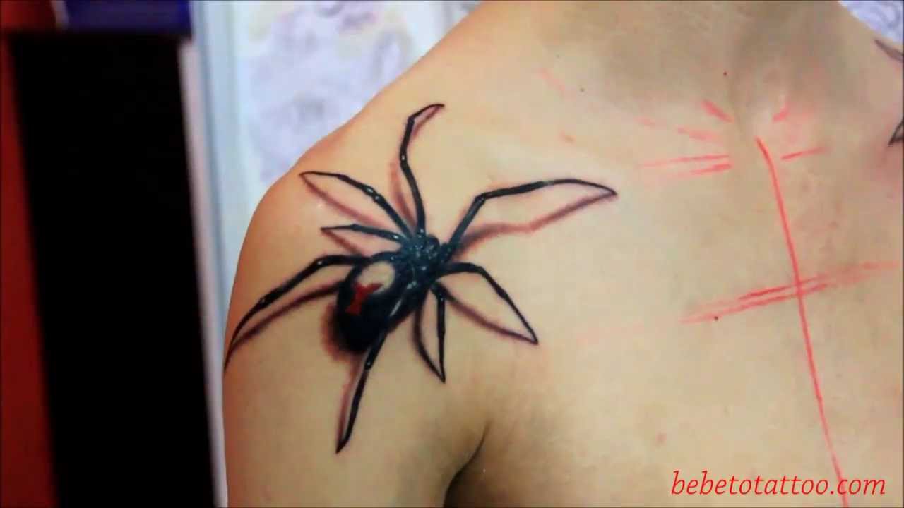 Superb Black Widow Spider Tattoo On Shoulder