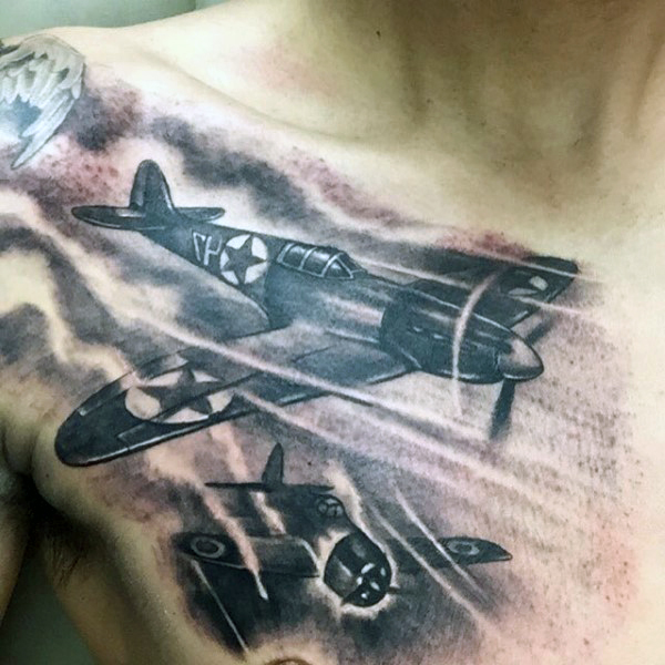 Superb Military Memorial Tattoo On Chest
