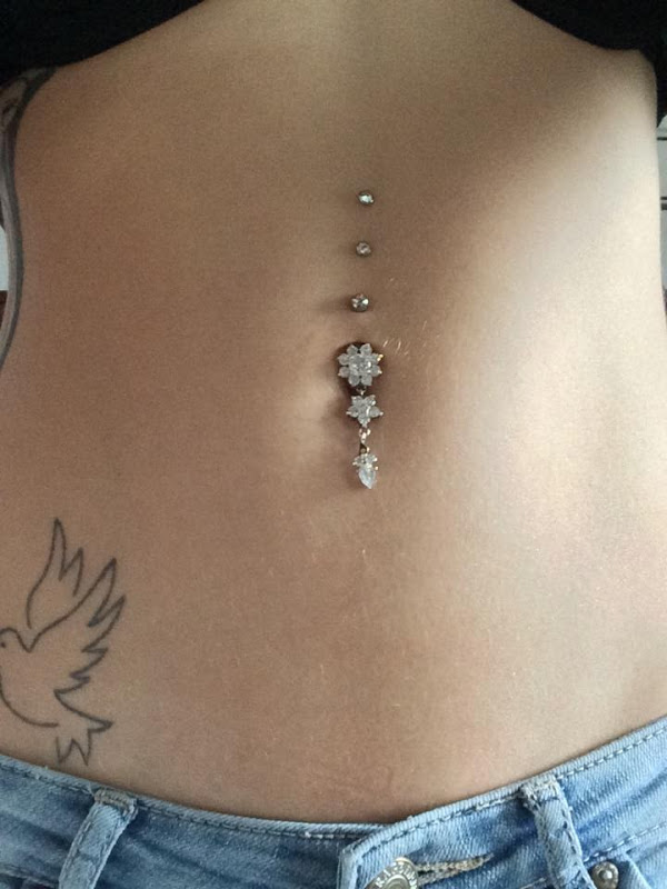 Surface Navel Piercing With Flower Studs Jewelry