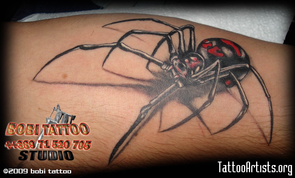 Terrific Black Widow Spider Tattoo