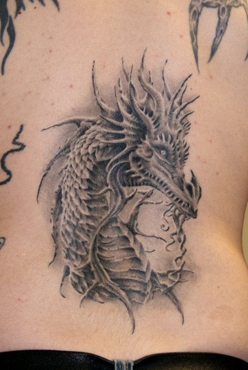 Terrific Grey Western Dragon Tattoo By Robert Litcan
