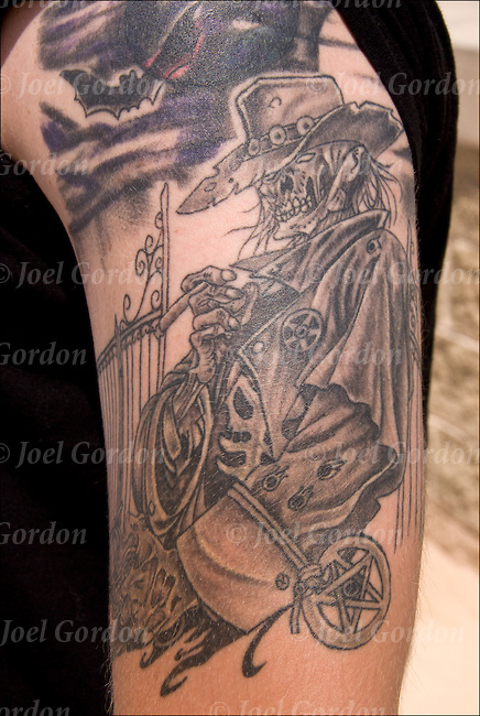Terrific Grey Western Theme Tattoo On Left Half Sleeve