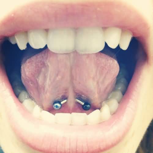 Tongue Frenulum Piercing With Curved Barbell
