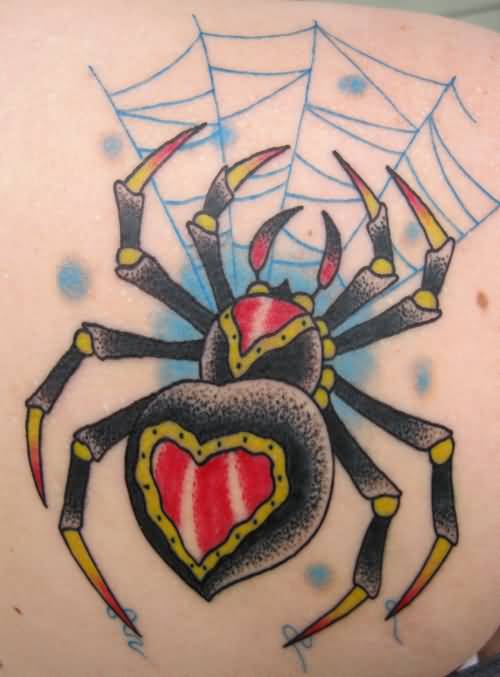 Traditional Black Widow With Web Tattoo