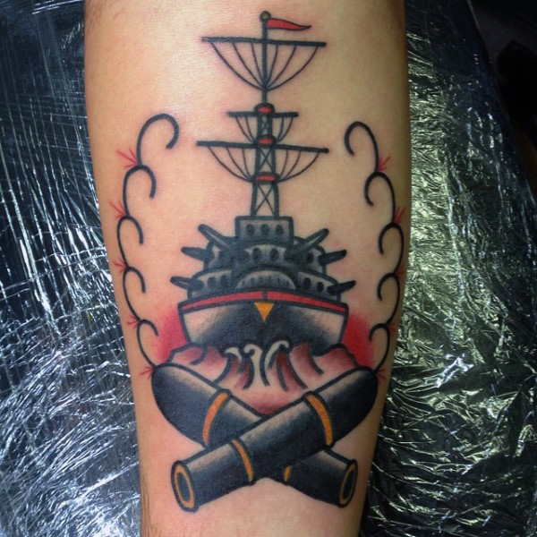 Traditional US Navy Ship Tattoo