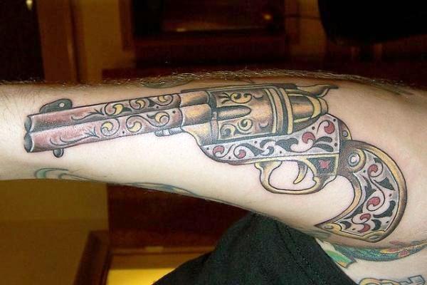 Traditional Western Cowboy Gun Tattoo On Arm Sleeve