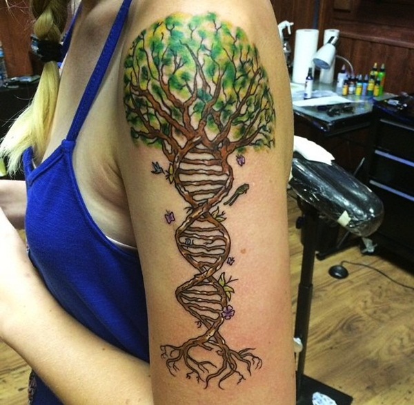 Tree Of Life Science Tattoo On Left Half Sleeve For Girls