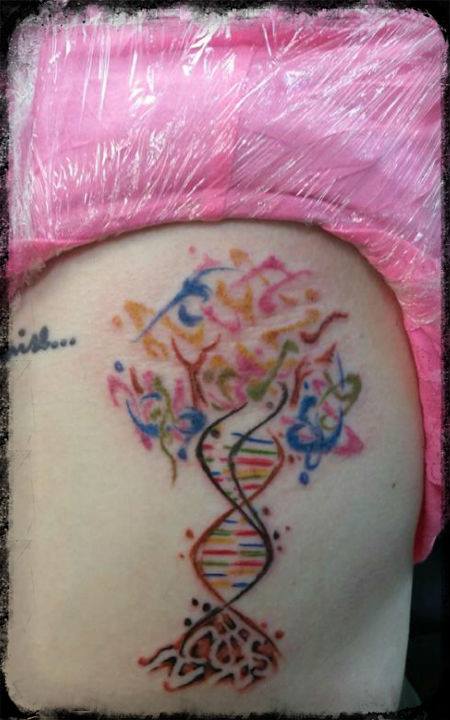 Tree Of Life Science Tattoo On Side Rib