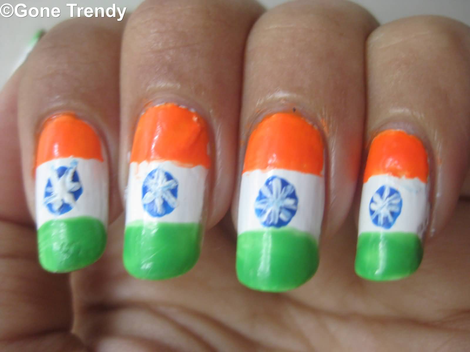 Tri Color Indian Flag Nail Art