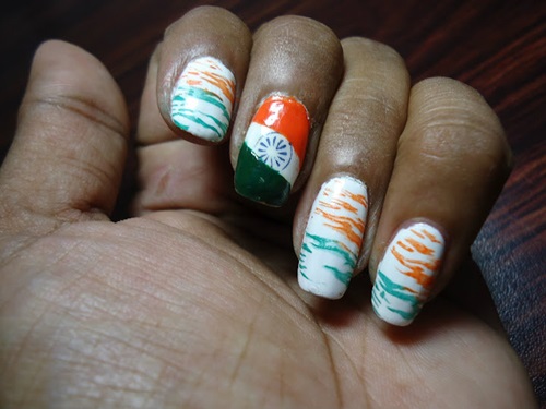 Tri Color Waves Indian Flag Nail Art Design