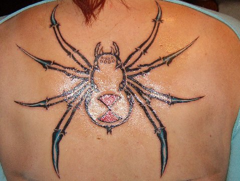 Tribal Black Widow Spider Tattoo On Back