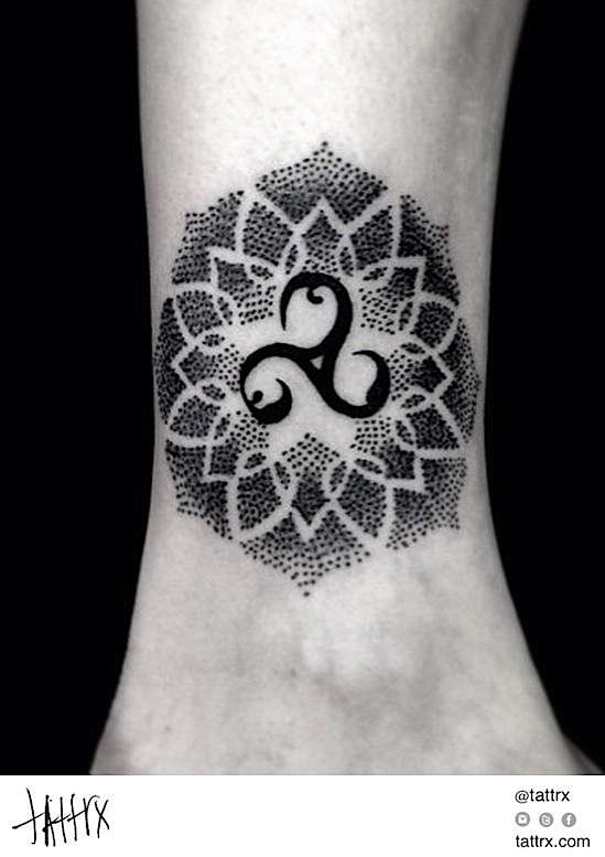 Triple Spiral Mandala Tattoo On Ankle