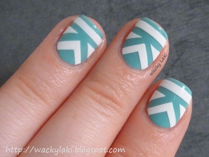 Turquoise And White Acrylic Nail Art Design