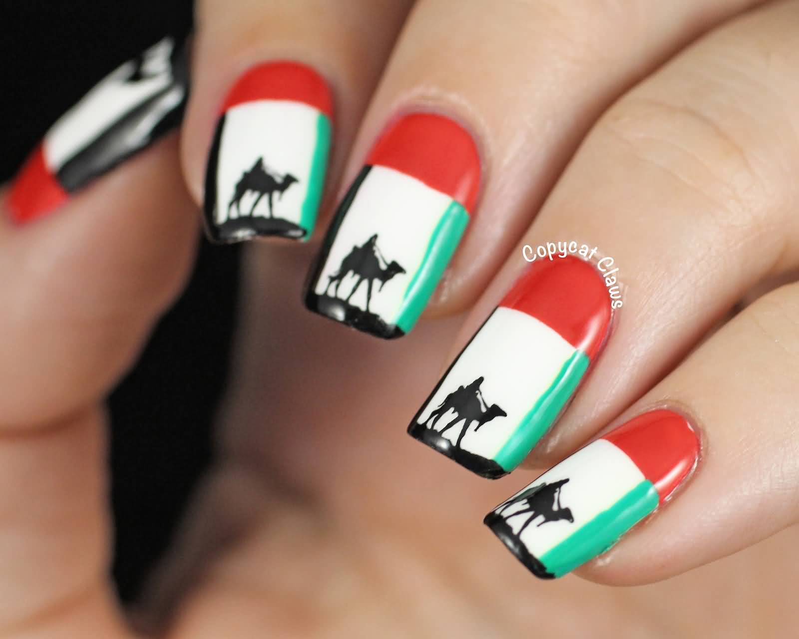 UAE Tri Color Flag Nail Art