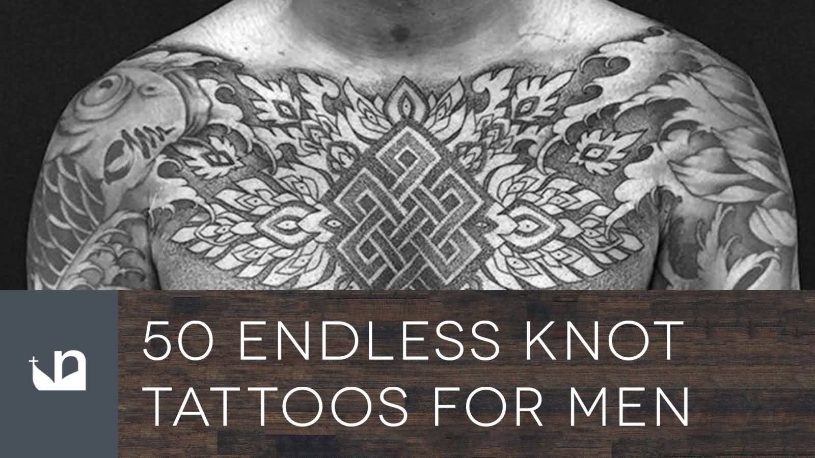 Unique Grey Endless Knot Tattoo On Chest For Men