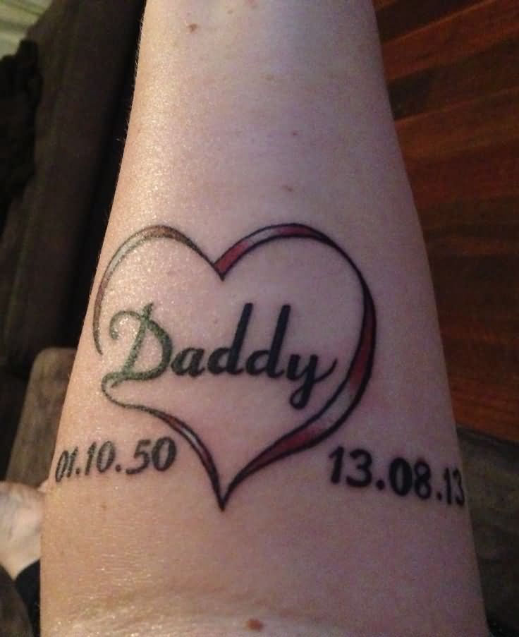 Unique Grey Ink Memorial Dad Tattoo On Forearm