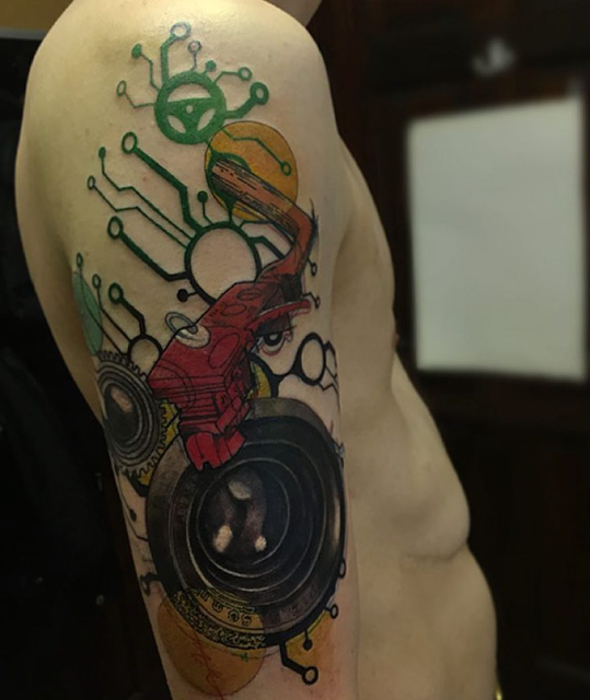Unique Spiral Music Tattoo On Right Half Sleeve