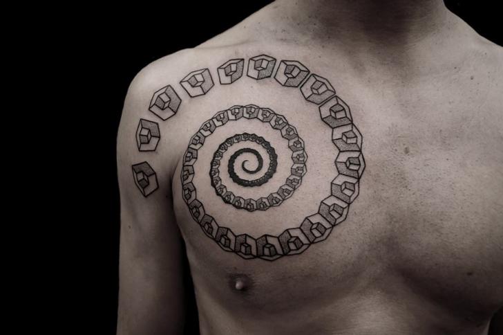 Unique Spiral Tattoo On Chest For Men