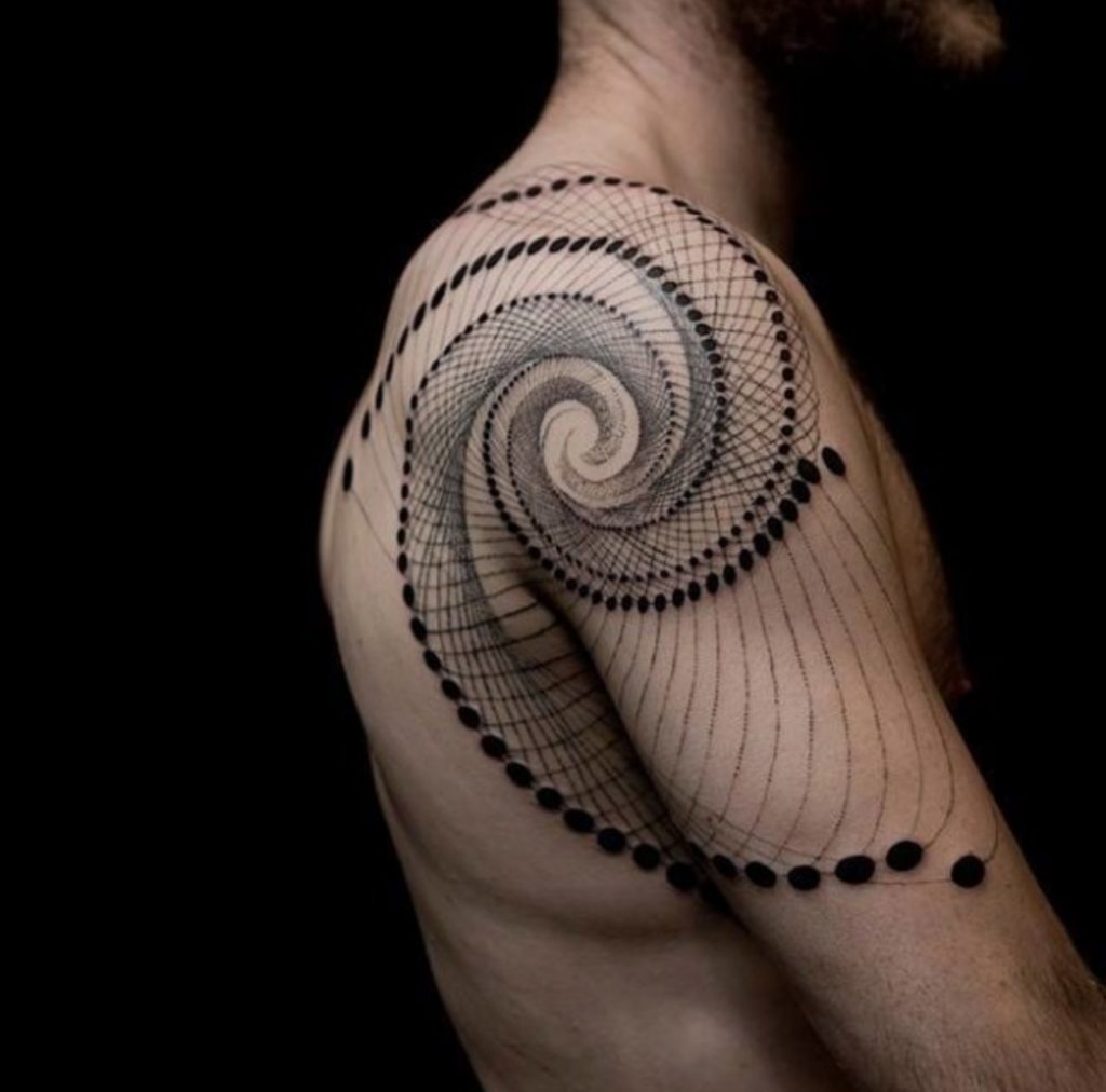 Unique Spiral Tattoo On Right Half Sleeve For Men