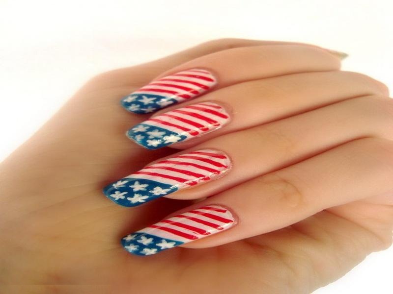 United States Of American Flag Nail Art For Long Nails