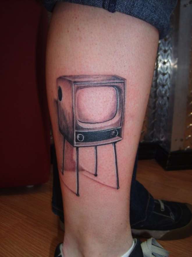 Vintage Television Tattoo On Leg