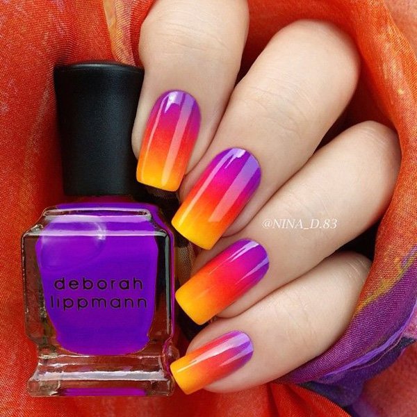 Violet To Yellow Gradient Nail Art Design