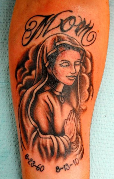 Virgin Marry Remembrance Tattoo For Mom On Arm