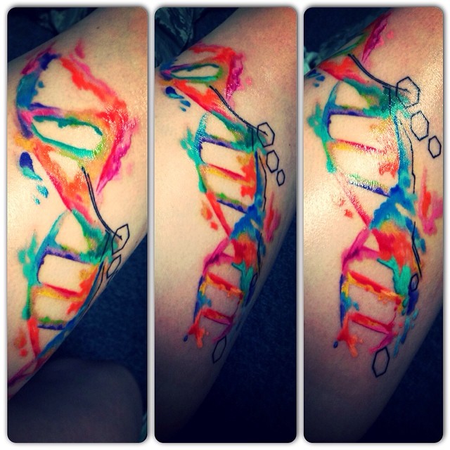 Watercolor DNA Science Tattoo On Sleeve