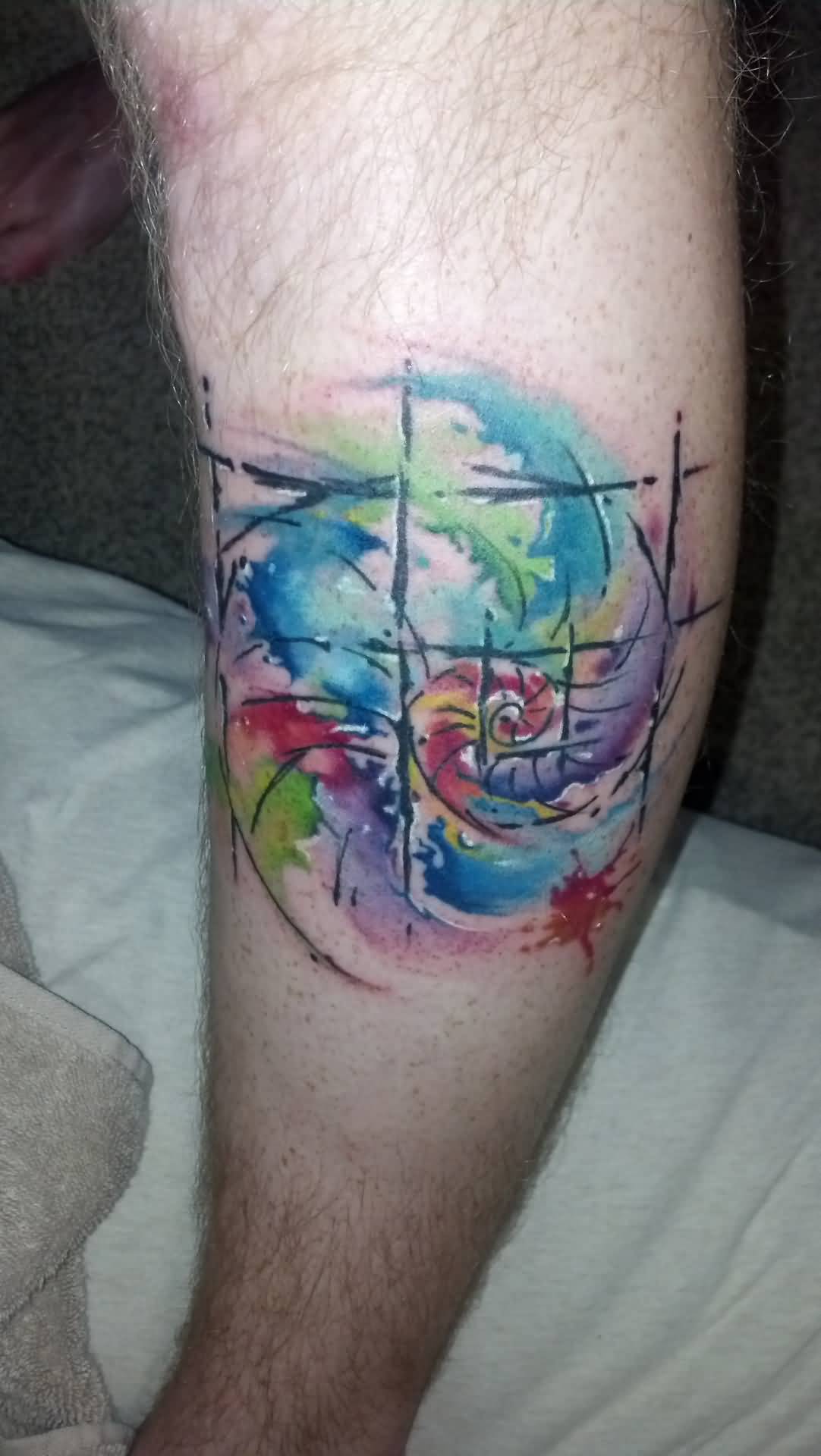 Watercolor Fibonacci Spiral Tattoo On Arm Sleeve By Moses Beliz
