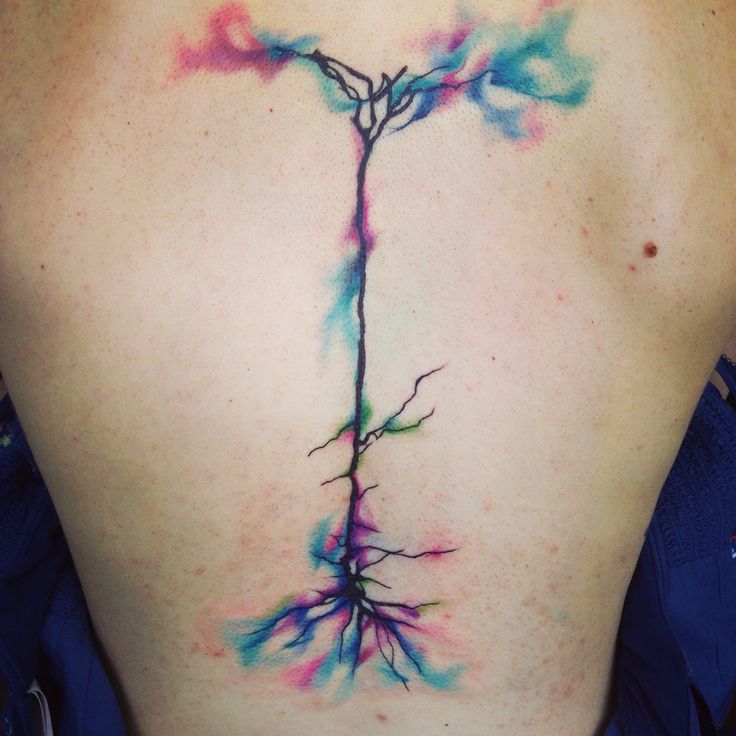 Watercolor Neuron Science Tattoo On Back