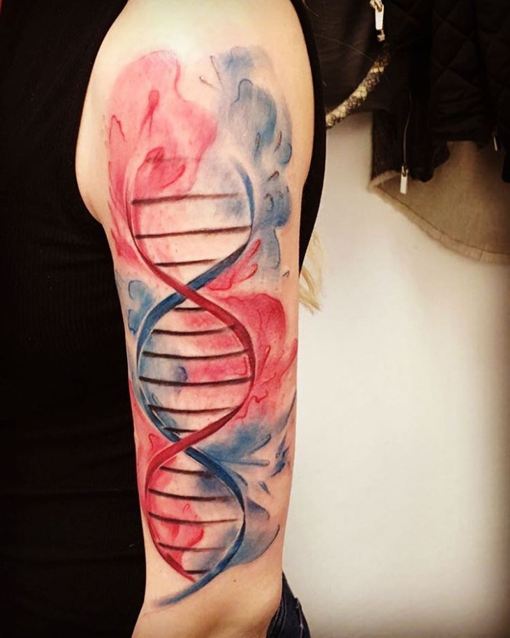 Watercolor Science DNA Tattoo On Half Sleeve