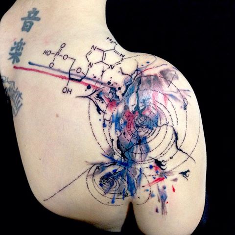 Watercolor Science Tattoo On Right Shoulder