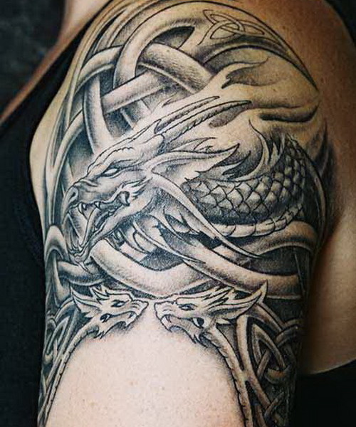 Western Chinese Dragon Theme Tattoo On Left Shoulder