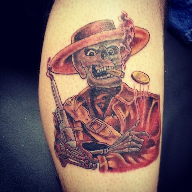 Western Cowboy Skeleton Tattoo On Arm