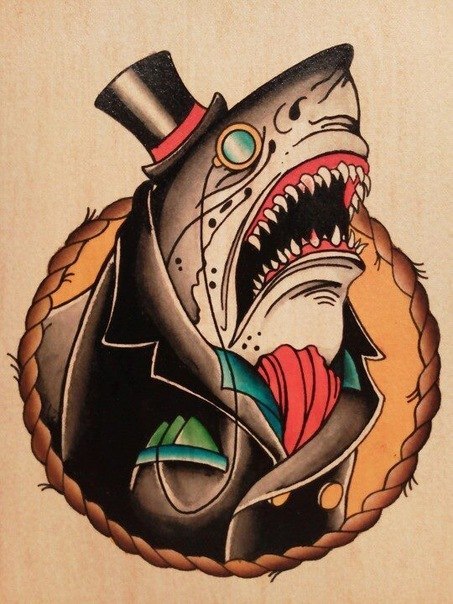 Western Shark Traditional Tattoo Design