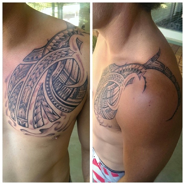 Western Tribal Style Tattoo On Chest