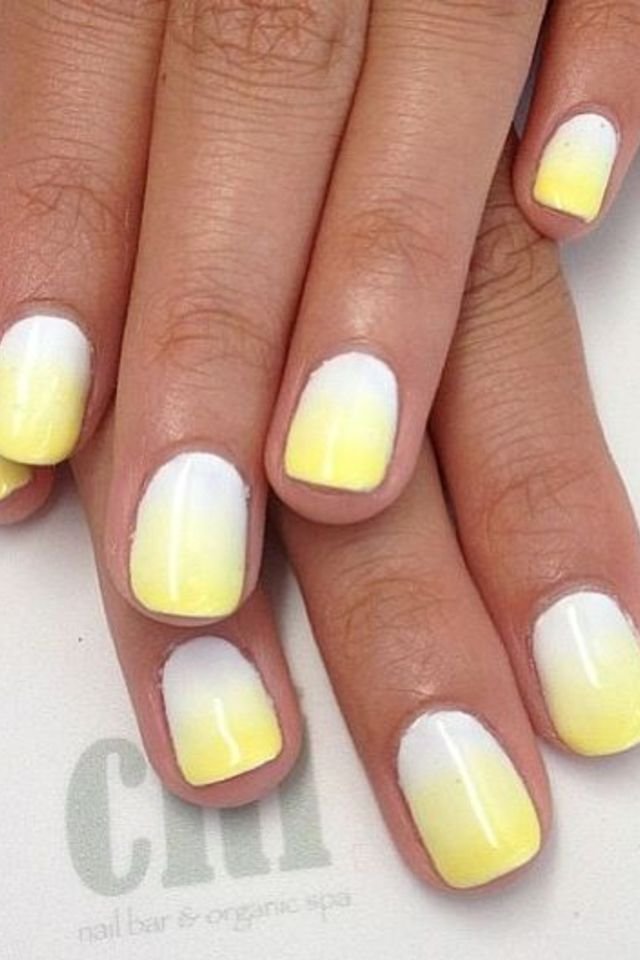 White And Yellow Gradient Nail Art